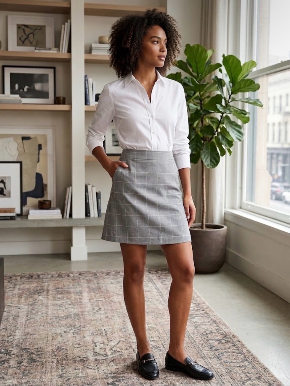 Ann Taylor Classic Gray Plaid Linen Blend Skirt Size 10